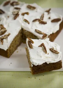 Passion cake with buttercream tpping with slivers of pecan nuts credit: Marie-Louise