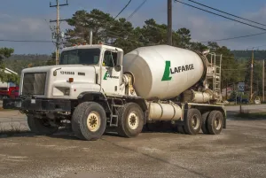 Construction Prints: Paystar 5000 cement mixer parked up for the weekend on wast ground on Manitoulin