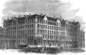 The Peabody dwellings for the industrious poor in a commercial street in the Spitalfields