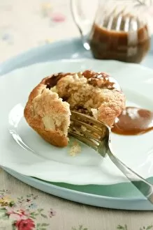 Cookery Collection: Pear and walnut muffin with toffee sauce credit: Marie-Louise Avery / thePictureKitchen