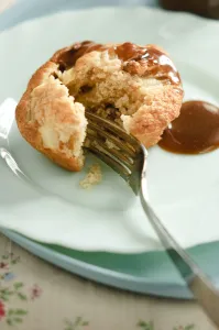 Desserts Prints: Pear and walnut muffin with toffee sauce credit: Marie-Louise Avery / thePictureKitchen
