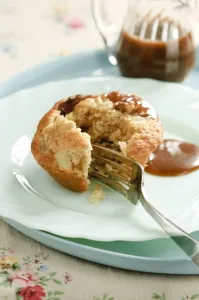 Desserts Prints: Pear and walnut muffin with toffee sauce credit: Marie-Louise Avery / thePictureKitchen