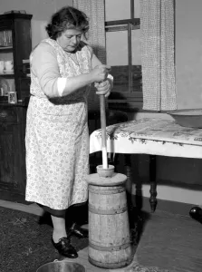 Peggy McLeod makes butter by hand croft in South Ulst Outer Hebrides September 1961