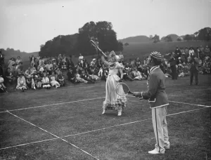 A period lawn tennis match at Lullingstone Park near Eynsford, Kent