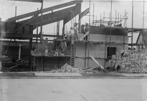 Frame Prints: The Petts Wood cinema under construction in Kent. 1936