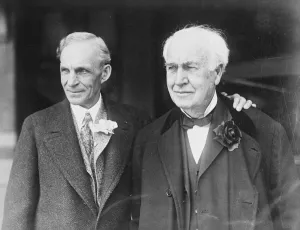 Two pioneers of their era : Henry Ford congratulates his friend, Thomas A Edison