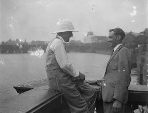 Pith Helmets on the embankment. A visitor to London was seen wearing a pith helmet