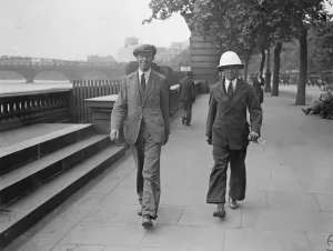Pith Helmets on the embankment. A visitor to London was seen wearing a pith helmet
