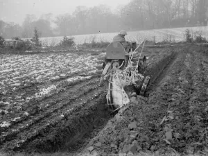 Demonstrations Demos Prints: A ploughing demonstration with the new Melotte tractor. 1936