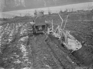 A ploughing demonstration with the new Melotte tractor fitted with continuous tracks