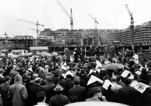 Meeting Prints: Police, armed with truncheons, clashed with strikers at the Barbican building site
