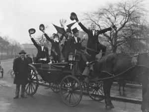 Polling Day Scenes Eton boys help their master candidate Eton boys hire a cab