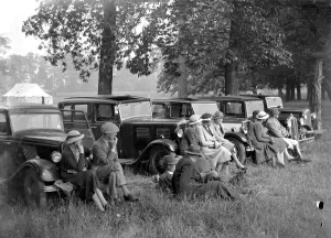 Polo at Chislehurst, Kent. The car grandstand. 1934