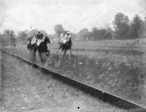 Riders Prints: Polo players cantering down the field. 1935