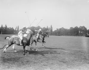 Polo Mallet Prints: Polo pony show at The Hurlingham Club, London - A Chase for the ball 7 June 1920