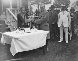 Polo Prints: Polo at Ranelagh - Traillers versus Coombe Hill. Lady Alexandra Metcalfe presenting