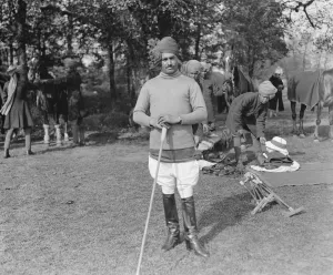 Polo at Worcester Park. Ransangs, one of the Indian players. 1925