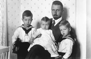 Prints of Only Popular Hohenzollern Prince Oskar of Prussia, who is known as Germanys citizen Prince, with his three children the counts and Countess Von Ruppin by his morganatic wife 1920s Prints: Only Popular Hohenzollern Prince Oskar of Prussia, who is known as Germany