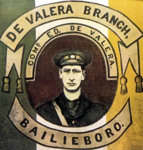 Portrait of Eamonn de Valera (born New York 1882) on an Irish Volunteers banner