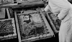 Monarchy Prints: A portrait of of King George V in flowers. 1935