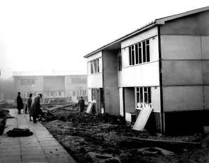 Post War Britain - The first newly built prefab houses take shape in South East London