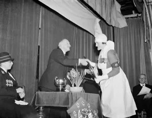 Apron Prints: Presentation to Miss Beatrix Batten by the Marquess Camden at the Kent branch of