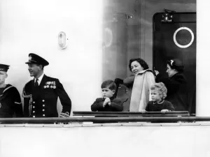 Royal Tour Prints: Prince Charles and Princess Anne today boarded the Royal yacht Britannia at Portsmouth