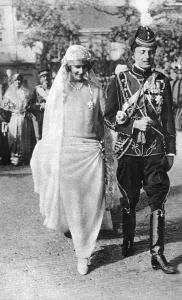 Prince Paul of Serbia and Princess Olga of Greece walking from the Chapel to