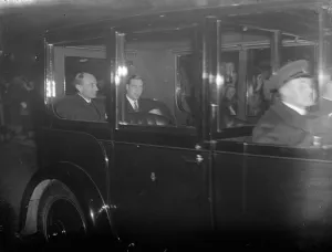 Prince Paul of Yugoslavia arrives for the royal wedding accompanied by the bridegroom
