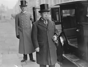 Prince Tokugawa, president of the Japanese Red Cross, leaving his London hotel