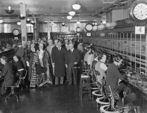 Group Prints: Prince of Wales to inspect international telephone exchange. The Prince of Wales