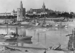 Prince of Wales visit to Spain. Shipping in Guadalquivir, showing the Terre Del Orc