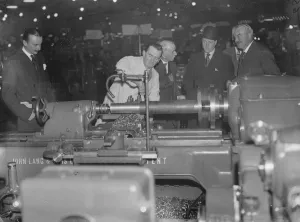 Machinery Prints: Prince of Wales visits machine tool exhibition at Olympia. 14 November 1934