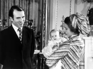 Princess Anne : born 15 August 1950, and Captain Mark Philips with baby Peter born