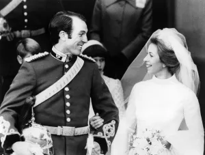 Princess Anne and Captain Mark Phillips as they walk out of Westminster Abbey after their wedding