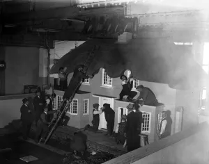 Princess Elizabeths model home, which was damaged by fire while being brought