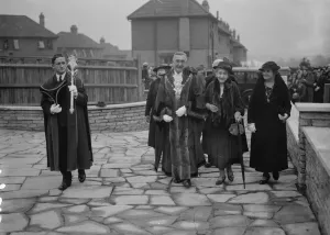 Princess Louise opens elementary school at Hendon. Princess Louise being received