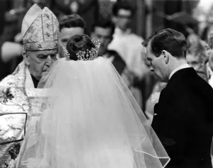 Bridegroom Prints: Princess Margaret and Antony Armstong - Jones during their marriage service with