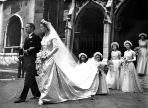 Wedding Prints: Princess Margaret a bridesmaid as two of Princess Elizabeths staff wed - Royal family attend