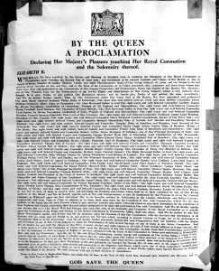 1950s Prints: The Proclamation by Queen Elizabeth II announcing Her Royal Coronation date of 2 June 1953