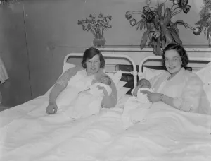 Ladies Prints: Proud Mums hold their Leap Year babies at Erith Maternity Hospital. 1936