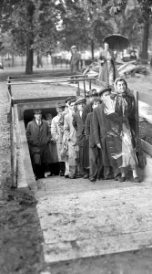 Entrance Prints: The public inspect the four miles of A. R. P. Galleries beneath Hyde Park, St James Park