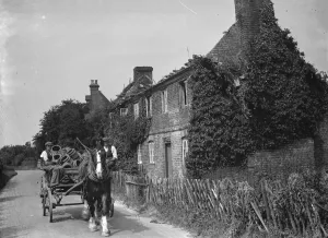 Baskets Prints: Pulling down the 300 years old cottage. 1937