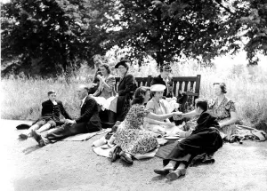 Girls Prints: Pupils and parents picnic on the lawn at Christs Hospital School, Horsham, West Sussex