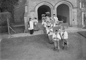 Group Prints: Pupils process on Noahs Ark Sunday at the Heritage Craft School, Chailey