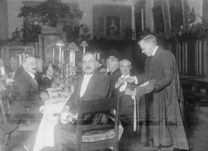 Traditional Prints: A quaint New Years custom at Queens College, Oxford, when the bursar hands a needle