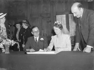 The quaker wedding of Miss Grace M Marshall and Mr Alfred Lucker in Dartford, Kent