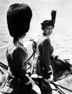 The Queen dressed in her uniform as Colonel-in-Chief of the Coldstream Guards