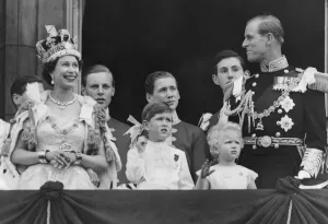 Royal Prints: Queen Elizabeth II gestures as her husband Duke of Edinburgh Prince Phillip and children