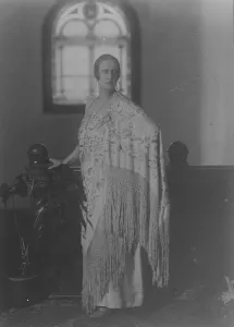 The Queen of Greece wearing a Spanish shawl 7 April 1925